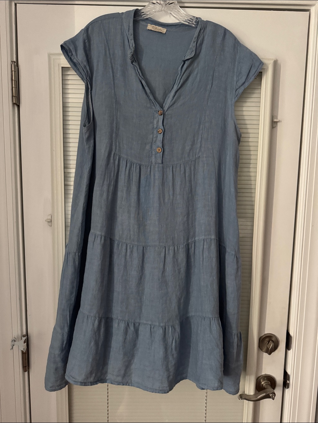 Light Blue Denim Tiered V-Neck Women's Dress
